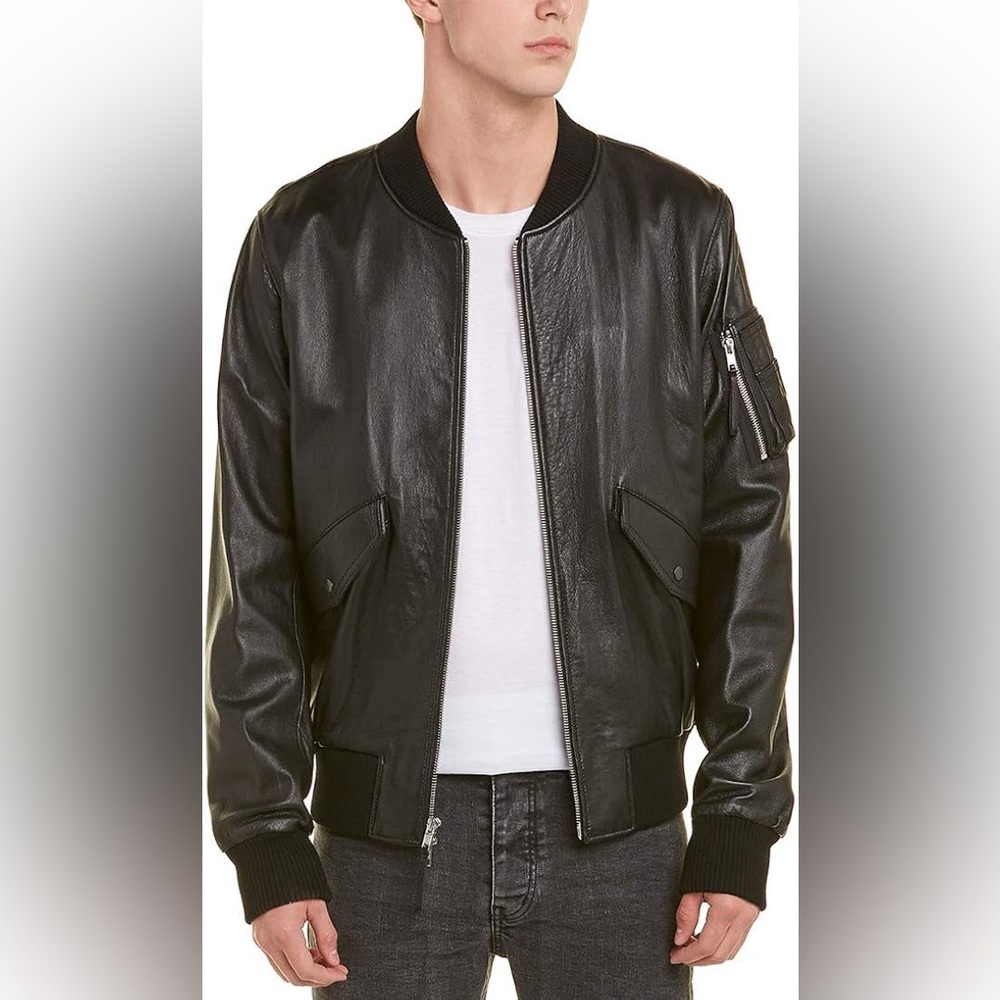 VINCE Men’s Leather Bomber Jacket In Black - Picture 15 of 16